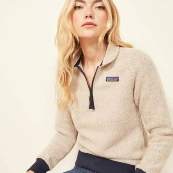 Patagonia Woolyester Pullover in Oatmeal & Navy - size xs - Picture 7 of 11